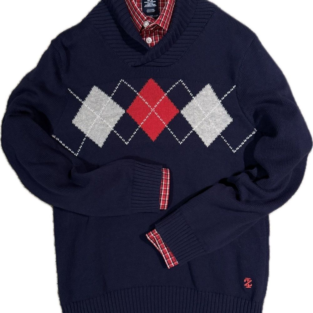 IZOD Sweater Set Boys Size Large Navy Red Argyle Casual Preppy Teen Classic NWOT